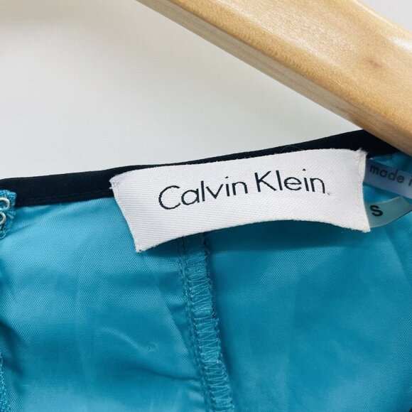 Calvin Klein Womens Size Small Sleeveless Piping Trim Peplum Blouse in Green 741 - Picture 6 of 7